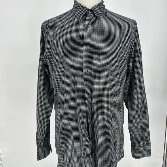 John Varvatos U.S.A. Mens Long Sleeve Button Down Shirt Black White Checkered L - Picture 1 of 6
